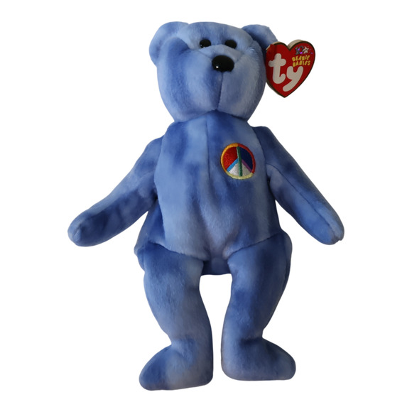 TY Beanie Babies Blue Peace Bear 2002 MWMT Collectible Plush Toy Kidcore Gift - Picture 4 of 10